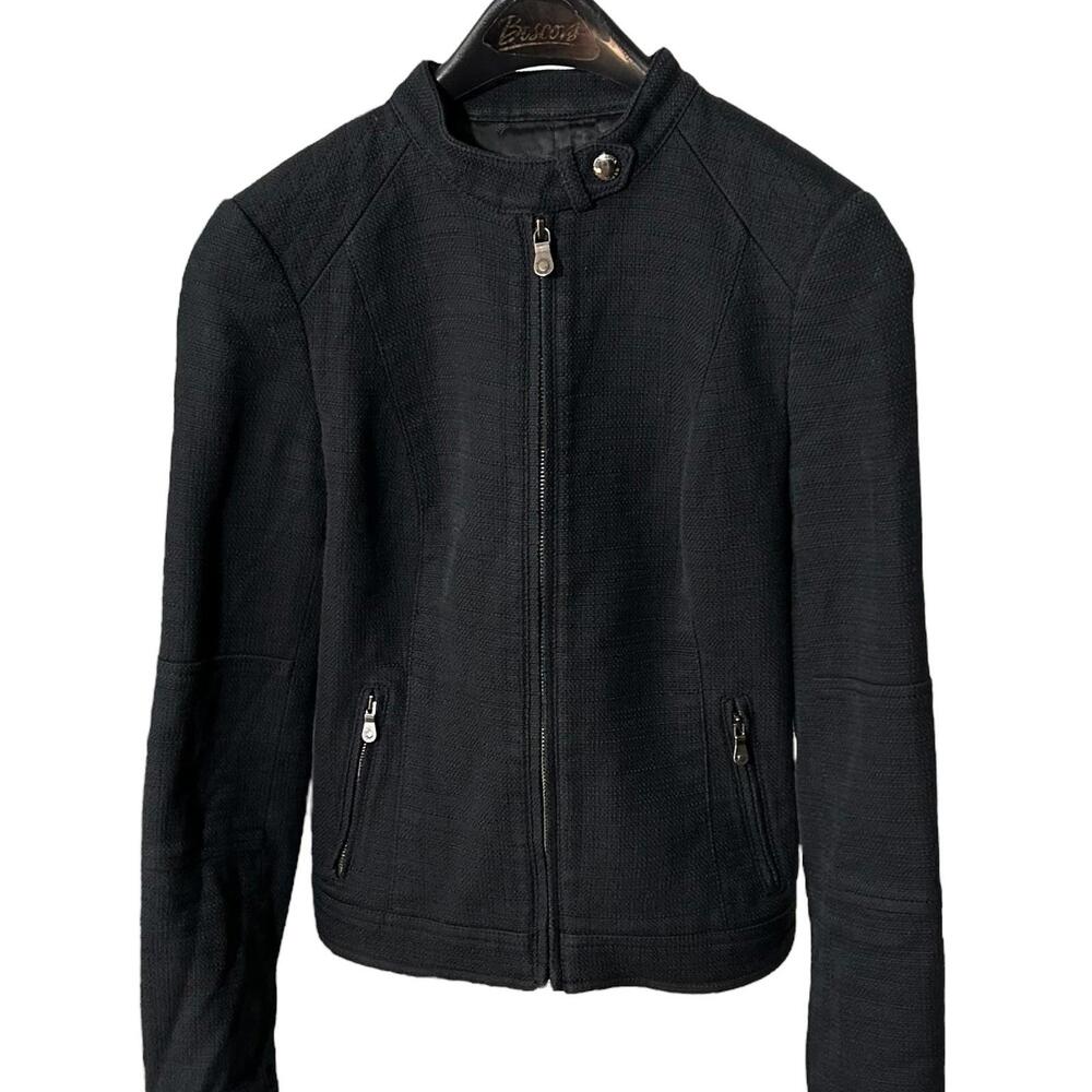 BANANA REPUBLIC Women's (2) Black Zip-Up Moto Jacket Blazer 100% Cotton - Lined